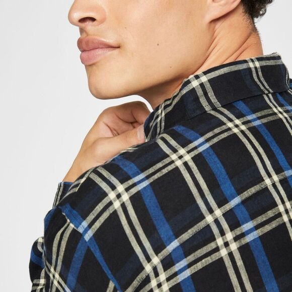 Club Monaco Black Multi Long Sleeve Plaid 100% Linen Button Up Shirt Mens Medium - Picture 4 of 14